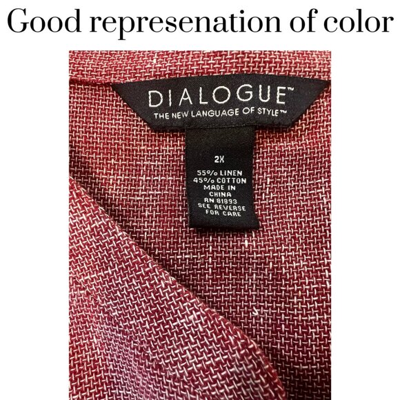 EUC Dialogue Linen Blend Button Down Tunic Red White Size 2X Women's Top - Picture 5 of 8